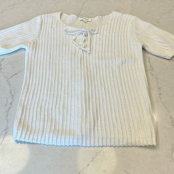 Bohme White Knit Short Sleeve sweater Size Medium‎ - Picture 1 of 8